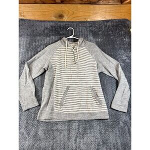 Native Code Hoodie Mens Medium Gray White Striped Cotton Quarter Zip Pullover